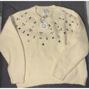 Lili Sidonio Embellished Knit Off White Acrylic Sweater Sz XL NWT